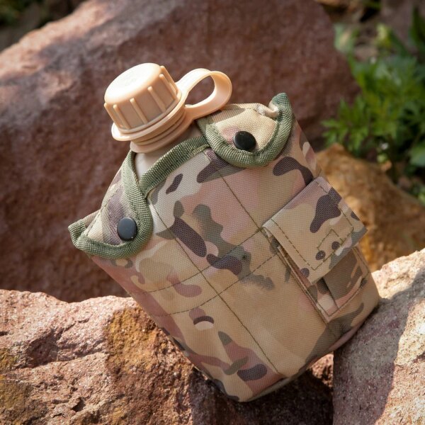 Bouteille de cantine militaire, 1l, pour l'extérieur, Camping, randonnée, sac à dos, bouteille d'eau de survie, bouilloire avec couvercle – Image 4
