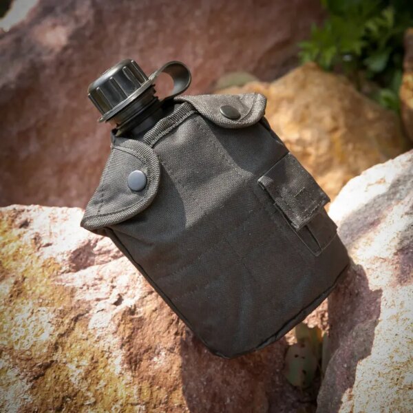 Bouteille de cantine militaire, 1l, pour l'extérieur, Camping, randonnée, sac à dos, bouteille d'eau de survie, bouilloire avec couvercle – Image 2