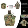 Bouteille de cantine militaire, 1l, pour l'extérieur, Camping, randonnée, sac à dos, bouteille d'eau de survie, bouilloire avec couvercle