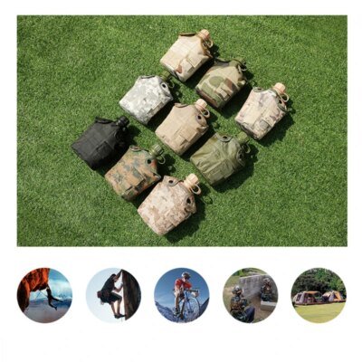 Bouteille de cantine militaire, 1l, pour l'extérieur, Camping, randonnée, sac à dos, bouteille d'eau de survie, bouilloire avec couvercle