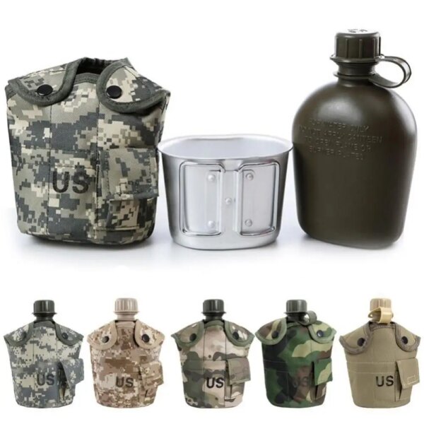 Bouteille d'Eau Militaire de l'Armée, Tasse de Cantine Portable pour l'Extérieur, le Camping, la Randonnée, 1L
