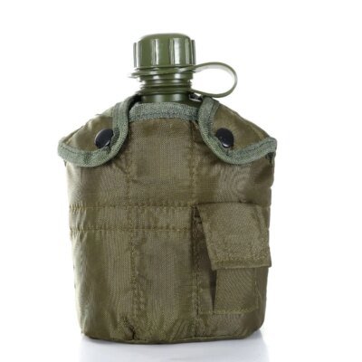 Bouteille de cantine militaire, 1l, pour l'extérieur, Camping, randonnée, sac à dos, bouteille d'eau de survie, bouilloire avec couvercle