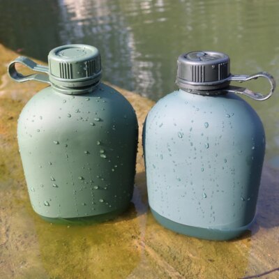 Bouteille d'eau de sports de plein air avec poudres, gourde de cantine, camping militaire, randonnée, bouilloire de survie, 1L