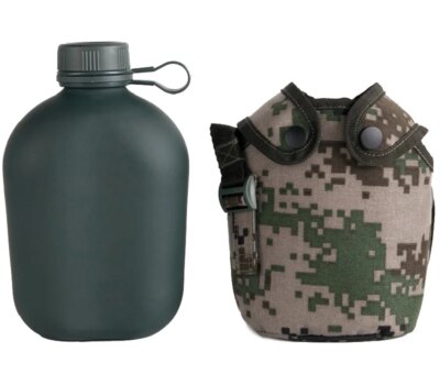 Bouteille d'eau de sports de plein air avec poudres, gourde de cantine, camping militaire, randonnée, bouilloire de survie, 1L