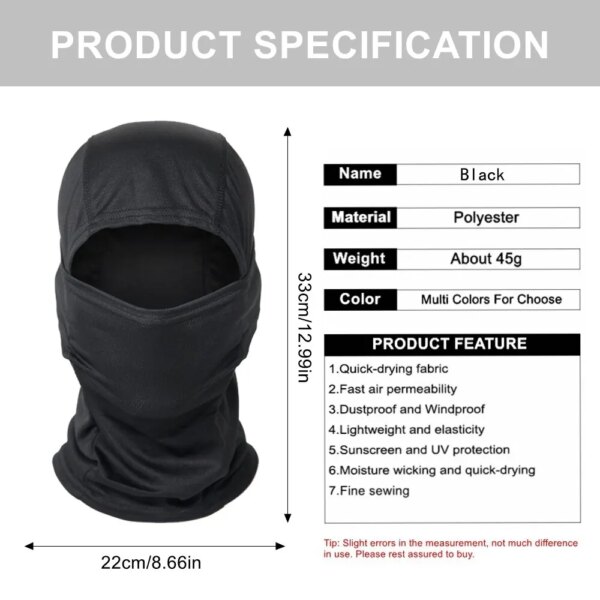 Cagoule militaire coupe-vent pour vélo, masque facial complet, chasse en plein air, randonnée, tête de l'armée, bouclier chaud, écharpe de ski, cyclisme – Image 6