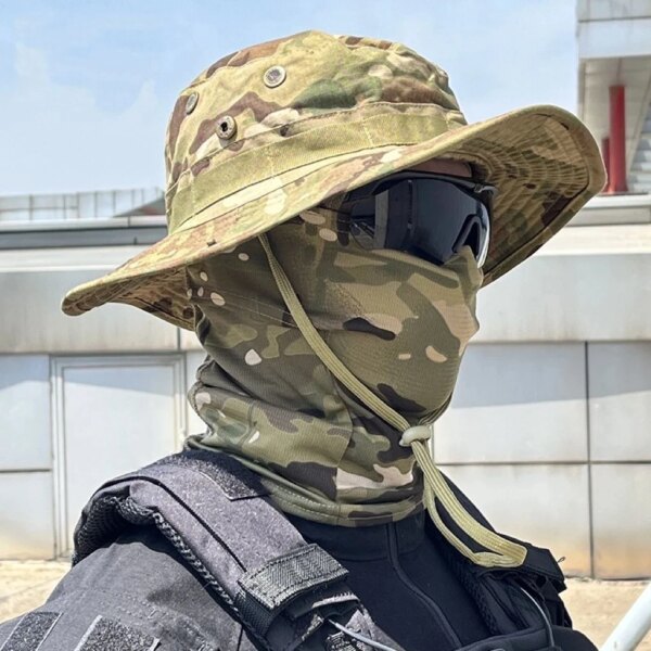Cagoule de Camouflage tactique de l'armée, chapeau seau, écharpe de chasse, cyclisme militaire Multicam, guêtre de cou Bandana