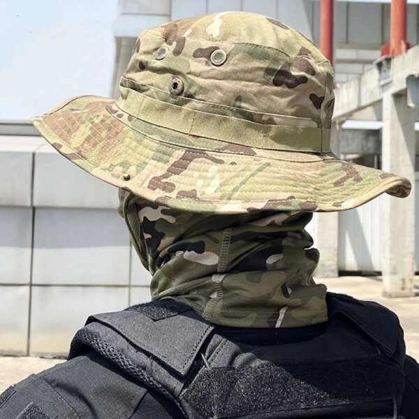 Cagoule de Camouflage tactique de l'armée, chapeau seau, écharpe de chasse, cyclisme militaire Multicam, guêtre de cou Bandana – Image 2