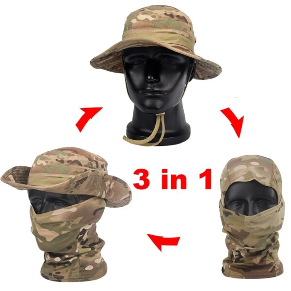 Cagoule de Camouflage tactique de l'armée, chapeau seau, écharpe de chasse, cyclisme militaire Multicam, guêtre de cou Bandana – Image 6