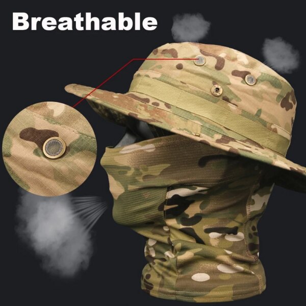 Cagoule de Camouflage tactique de l'armée, chapeau seau, écharpe de chasse, cyclisme militaire Multicam, guêtre de cou Bandana – Image 3