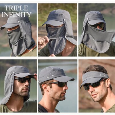 Pare-soleil multifonctionnel pour hommes, chapeaux de plein air pêche randonnée homme, chapeau de soleil à séchage rapide détachable respirant chapeau d'été casquette de Baseball