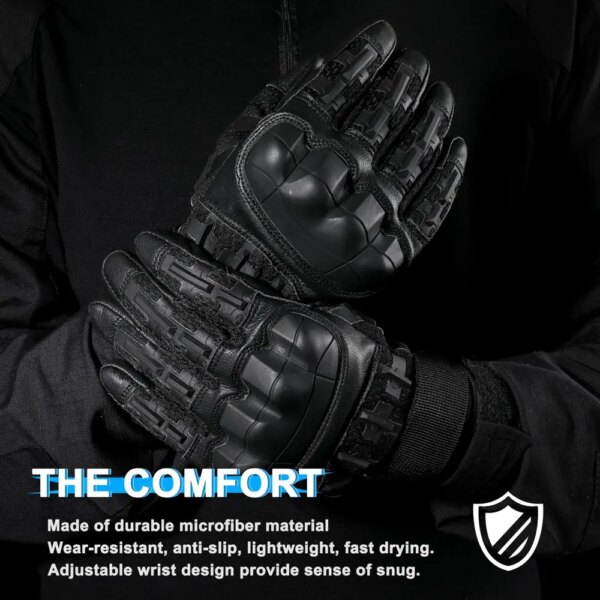 Gants tactiques doigt complet en cuir PU pour hommes et femmes, équipement de protection, pour Paintball, Airsoft, chasse – Image 3