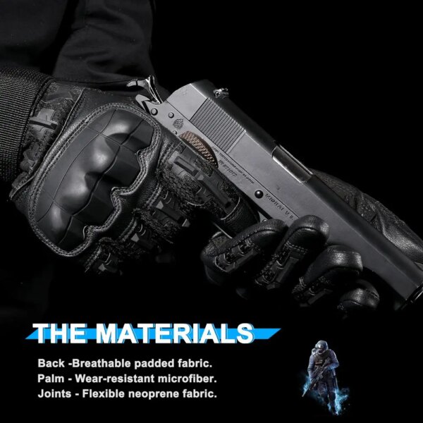 Gants tactiques doigt complet en cuir PU pour hommes et femmes, équipement de protection, pour Paintball, Airsoft, chasse – Image 4