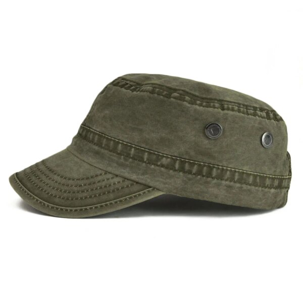 VOBOOM-Casquettes militaires de cadets en coton lavé pour hommes, chapeaux plats vintage réglables, design unique, trou d'air – Image 2