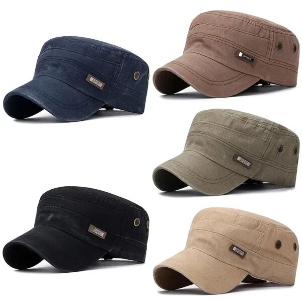 Casquette militaire en coton délavé pour hommes, chapeau de cadet décontracté, casquettes plates unisexes, chapeaux de l'armée vintage, nouvelle mode, été, printemps
