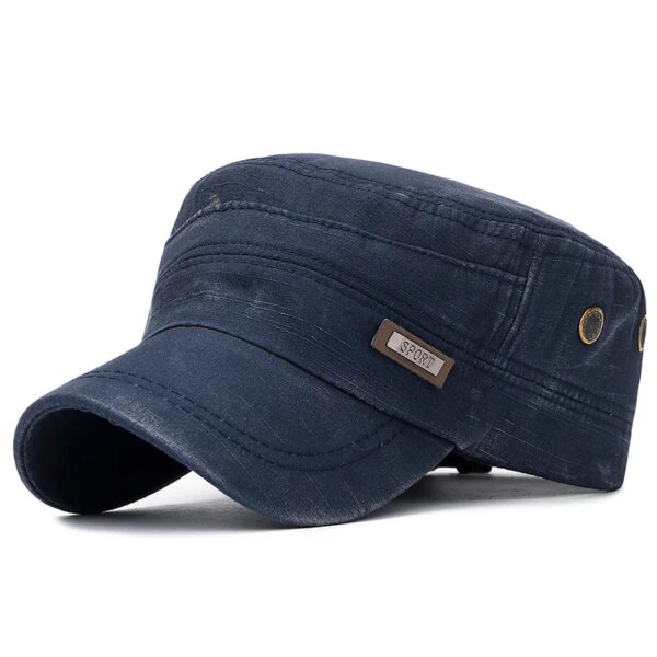 Casquette militaire en coton délavé pour hommes, chapeau de cadet décontracté, casquettes plates unisexes, chapeaux de l'armée vintage, nouvelle mode, été, printemps – Image 2