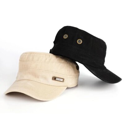 Casquette militaire en coton délavé pour hommes, chapeau de cadet décontracté, casquettes plates unisexes, chapeaux de l'armée vintage, nouvelle mode, été, printemps