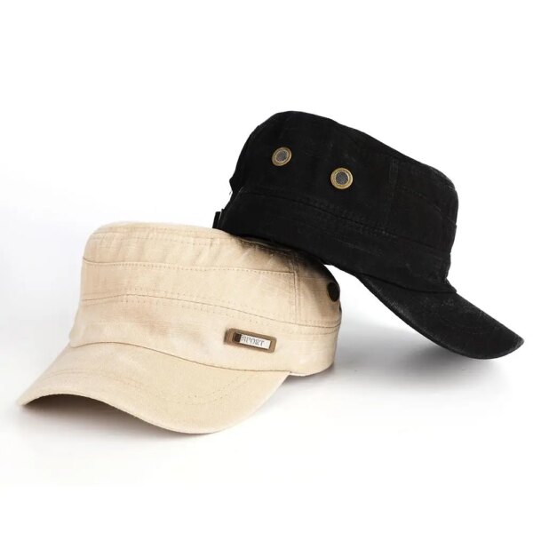 Casquette militaire en coton délavé pour hommes, chapeau de cadet décontracté, casquettes plates unisexes, chapeaux de l'armée vintage, nouvelle mode, été, printemps – Image 6