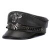 20872-6d19fe.jpg Casquette militaire allemande unisexe en cuir véritable pour homme, chapeau haut de forme plat, marque d'aigle, JOPunk, mode coréenne, accessoires masculins, 5.0