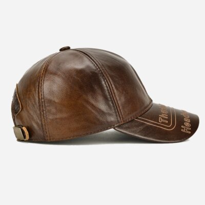 Casquette de Baseball en cuir de vache véritable pour homme, chapeau décontracté, Protection des oreilles, mode automne-hiver