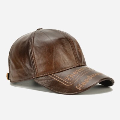 Casquette de Baseball en cuir de vache véritable pour homme, chapeau décontracté, Protection des oreilles, mode automne-hiver