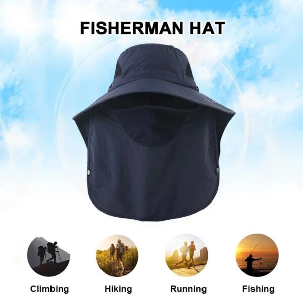 Chapeau à large bord avec protection UV pour homme et femme, casquette de soleil pour voyage, plage, escalade, pêche, randonnée, été – Image 3
