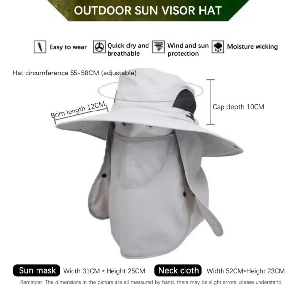 Summer Sun Hats UV Protection Outdoor Hunting Fishing Cap for Men Women Hiking Camping Visor Bucket Hat Removable Fisherman Hat – Image 5