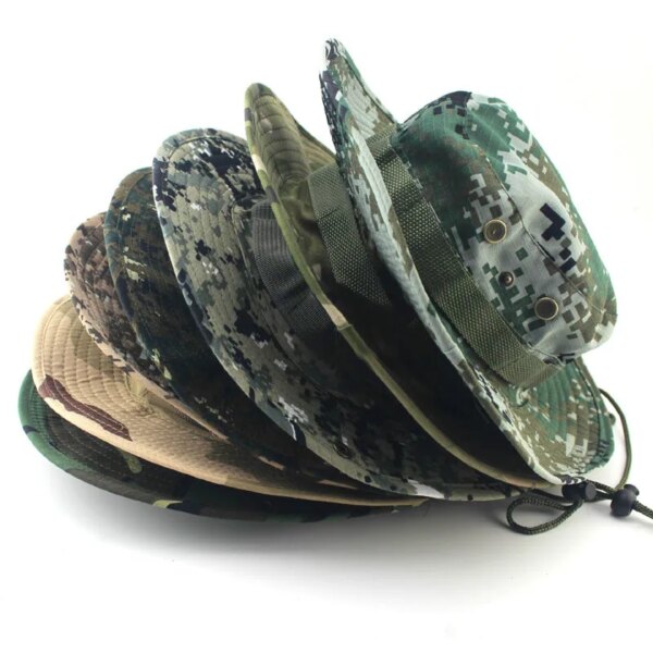 CamSolomon-DulCap Military Boonie Hat, US Army Caps, Camo Men, Outdoor Sports Sun Cap, E27, Fishing, Hiking Hunting Hats, 60cm