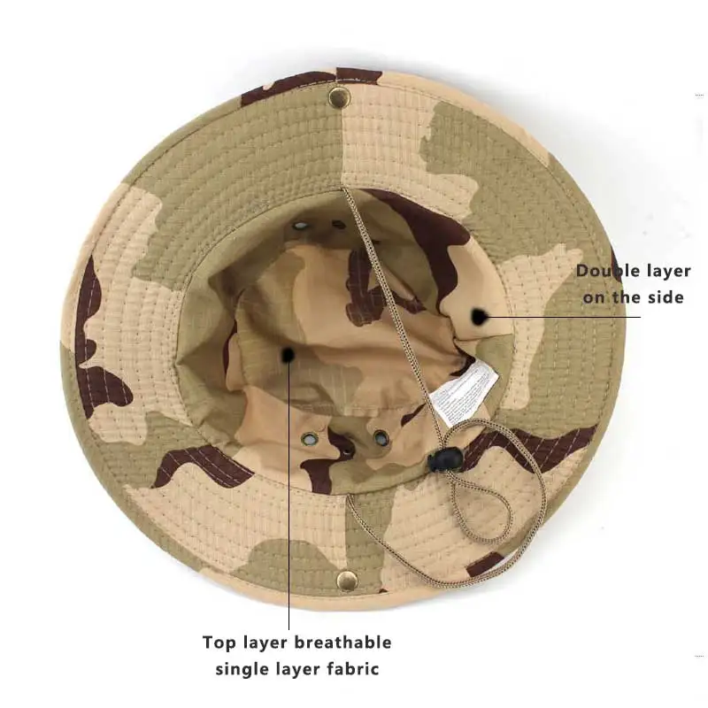 Chapeau d'Ă©tĂ© camouflage E27 pour hommes, respirant, pliable, plein air, jungle, randonnĂ©e, pĂȘche, casquettes ander, lĂ©ger, dĂ©contractĂ©, voyage, plage, soleil â Image 5