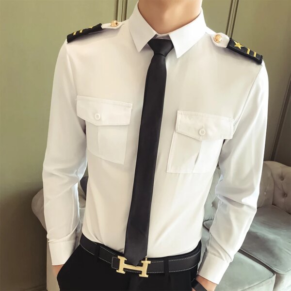 Costume de capitaine de la marine pour hommes, chemise blanche de l'armée de l'air, uniforme d'hôtesse de l'air, uniforme de rêve de pilote de compagnie aérienne, chemises d'officier, boîte de nuit – Image 6
