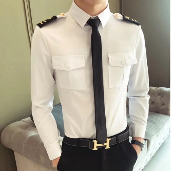 Costume de capitaine de la marine pour hommes, chemise blanche de l'armée de l'air, uniforme d'hôtesse de l'air, uniforme de rêve de pilote de compagnie aérienne, chemises d'officier, boîte de nuit