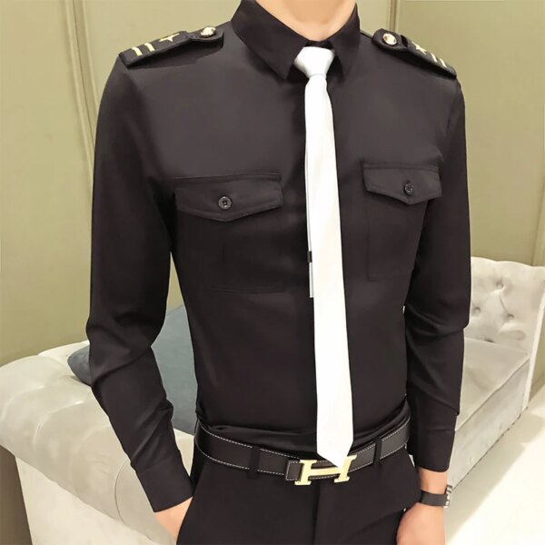 Costume de capitaine de la marine pour hommes, chemise blanche de l'armée de l'air, uniforme d'hôtesse de l'air, uniforme de rêve de pilote de compagnie aérienne, chemises d'officier, boîte de nuit – Image 3
