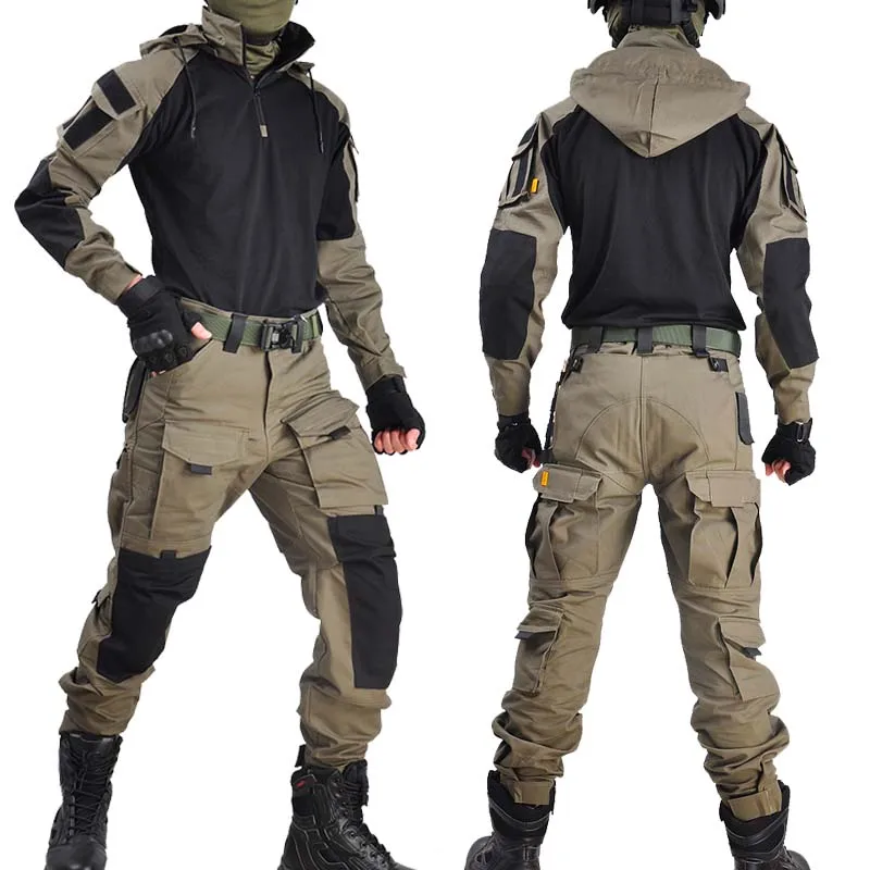 Combinaisons Ă capuche pour hommes, uniforme militaire, pantalon, armĂ©e, paintball, airsoft, vĂȘtements pour hommes imbibĂ©s, chemise de randonnĂ©e avec coussinets