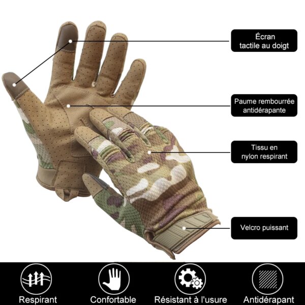 Hommes cyclisme équitation vélo doigt complet Motos gants de course écran antidérapant tactile Sports de plein air gants tactiques militaires protéger l'équipement – Image 5