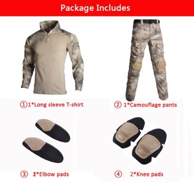 22729-b33391.jpg Uniforme militaire de Camouflage tactique, vĂȘtements de l'armĂ©e amĂ©ricaine pour hommes, combinaison de chasse Airsoft, chemise de Combat + pantalon Cargo + 4 coussinets