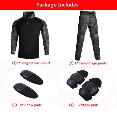 Uniforme militaire de Camouflage tactique, vêtements de l'armée américaine pour hommes, combinaison de chasse Airsoft, chemise de Combat + pantalon Cargo + 4 coussinets