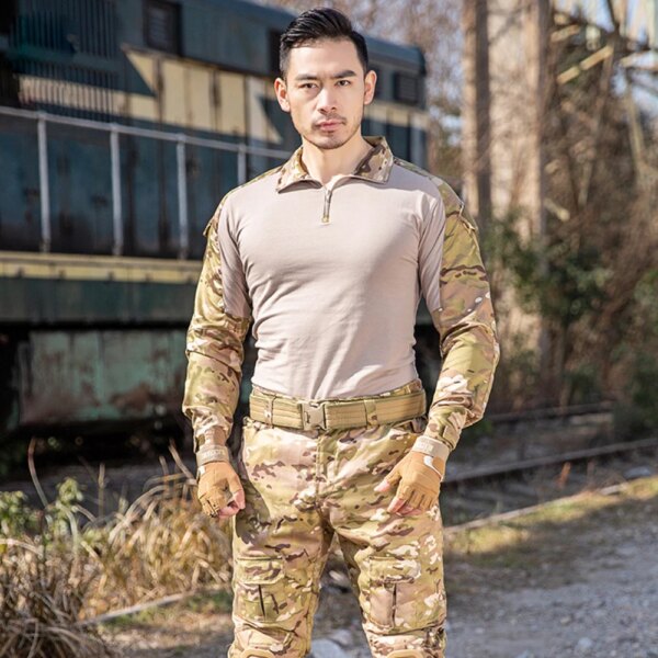Dulmilitary Airsoft Costumes pour hommes, uniforme d'entraînement militaire imbibé CamSolomon, chemises et pantalons de chasse, ensembles de paintball, C70 – Image 2