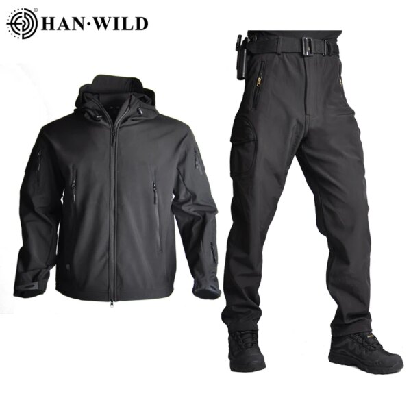 Uniforme de saut de l'armée pour hommes, vêtements de chasse Airsoft, olympiques militaires à coque souple, veste de chasse, vestes et pantalons coupe-vent – Image 3