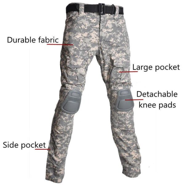 Uniforme militaire Multicam Army Skip Shirt, Airsoft Dulpants avec coussinets, Safari Camo, Coupe-vent imbibé, Vêtements de chasse, T-Shirts