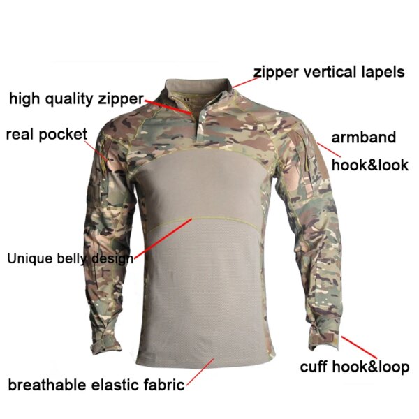 Uniforme militaire Multicam Army Skip Shirt, Airsoft Dulpants avec coussinets, Safari Camo, Coupe-vent imbibé, Vêtements de chasse, T-Shirts