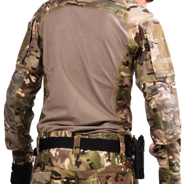 Uniforme militaire Multicam Army Skip Shirt, Airsoft Dulpants avec coussinets, Safari Camo, Coupe-vent imbibé, Vêtements de chasse, T-Shirts