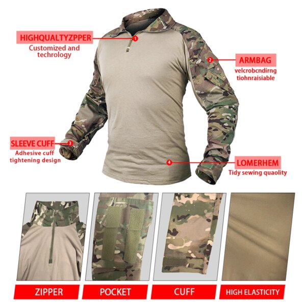 Dultee-Chemise et pantalon de camouflage militaire Airsoft, vêtements de chasse, uniforme multi-poches imperméable – Image 5