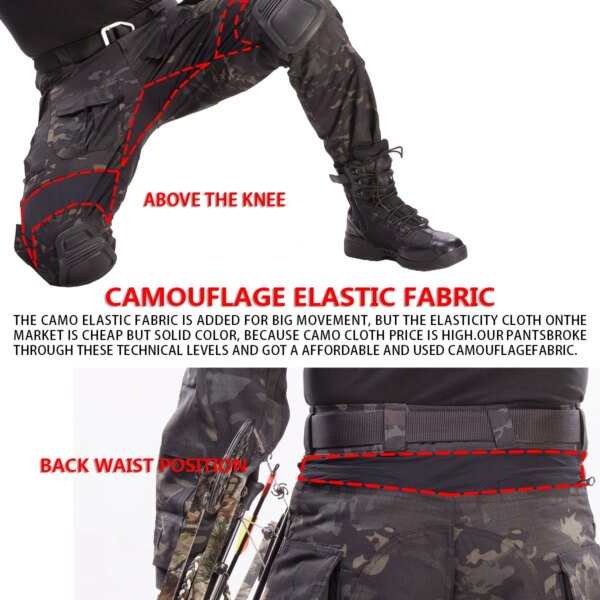 Dultee-Chemise et pantalon de camouflage militaire Airsoft, vêtements de chasse, uniforme multi-poches imperméable – Image 6