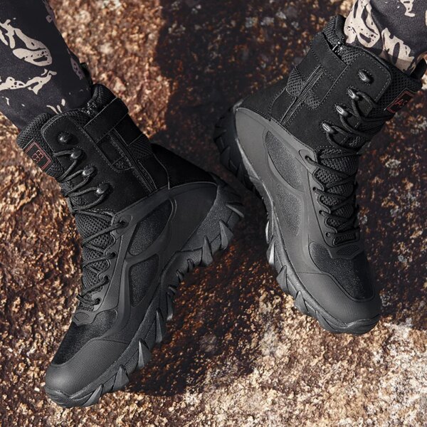 Bottes militaires en cuir pour hommes, chaussures de marque de haute qualité – Image 5
