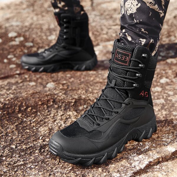 Bottes militaires en cuir pour hommes, chaussures de marque de haute qualité – Image 4