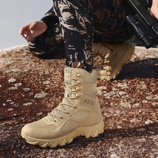 Bottes militaires en cuir pour hommes, chaussures de marque de haute qualité – Image 6