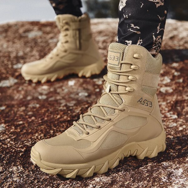 Bottes militaires en cuir pour hommes, chaussures de marque de haute qualité – Image 2