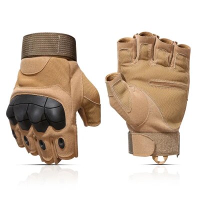Gants militaires tactiques de plein air sans doigts, jointures dures, Paintball Airsoft, Combat de chasse, randonnée, mitaines militaires
