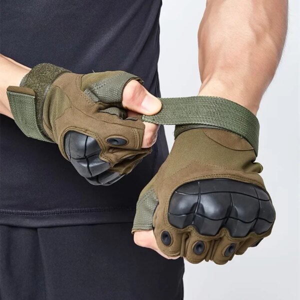 Gants militaires tactiques de plein air sans doigts, jointures dures, Paintball Airsoft, Combat de chasse, randonnée, mitaines militaires – Image 3