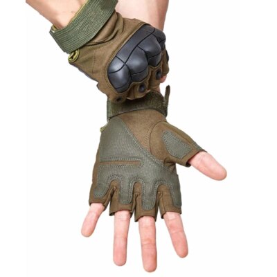 Gants militaires tactiques de plein air sans doigts, jointures dures, Paintball Airsoft, Combat de chasse, randonnée, mitaines militaires