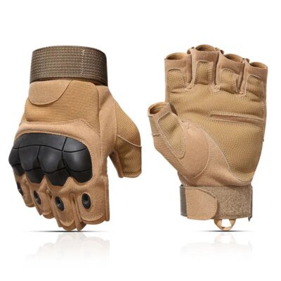 Gants militaires tactiques de plein air sans doigts, jointures dures, Paintball Airsoft, Combat de chasse, randonnée, mitaines militaires